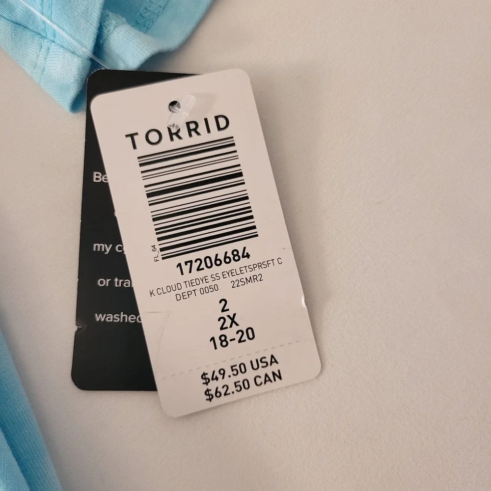 Torrid Cold Shoulder Top Womens 2 Blue Tie Dye Eyelet Lace Super Soft Short Slve - Picture 12 of 14